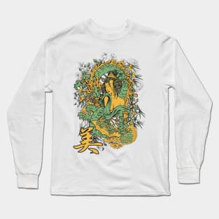 Geisha and Dragon Japanese Style Long Sleeve T-Shirt